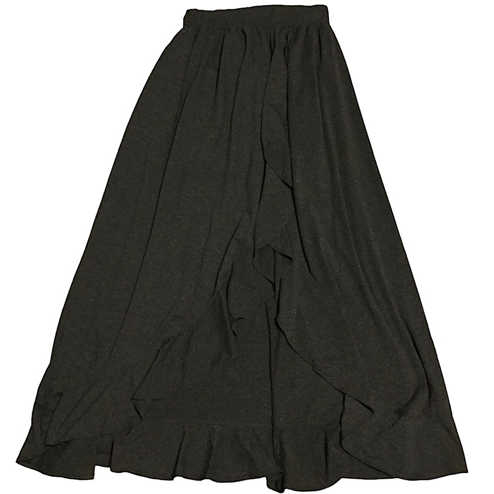 THYME AND HONEY sz Small Skirt Maxi Length Ruffle Trim Dark Gray